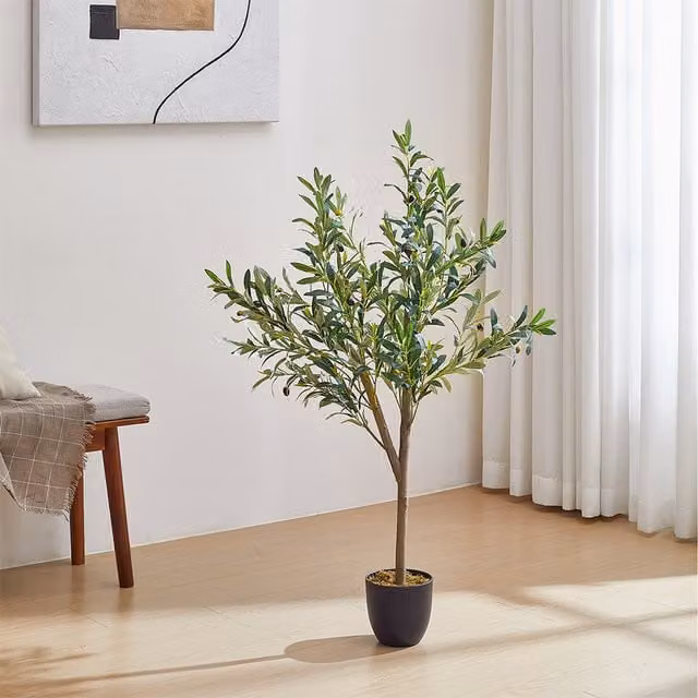 Lifeideas Decorative Artificial Green Olive Tree with Pot, Height: 120 cm, Width: 55 cm