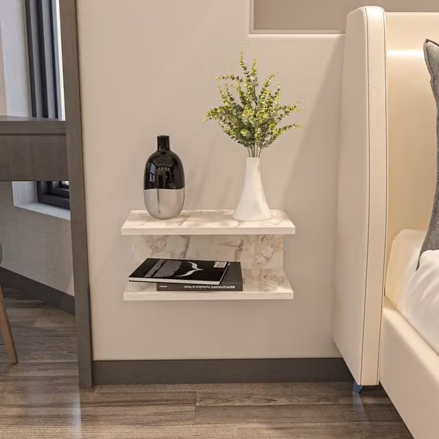 Decorotika Ramira Floating Bedside Table in White and Grey Marble Effect