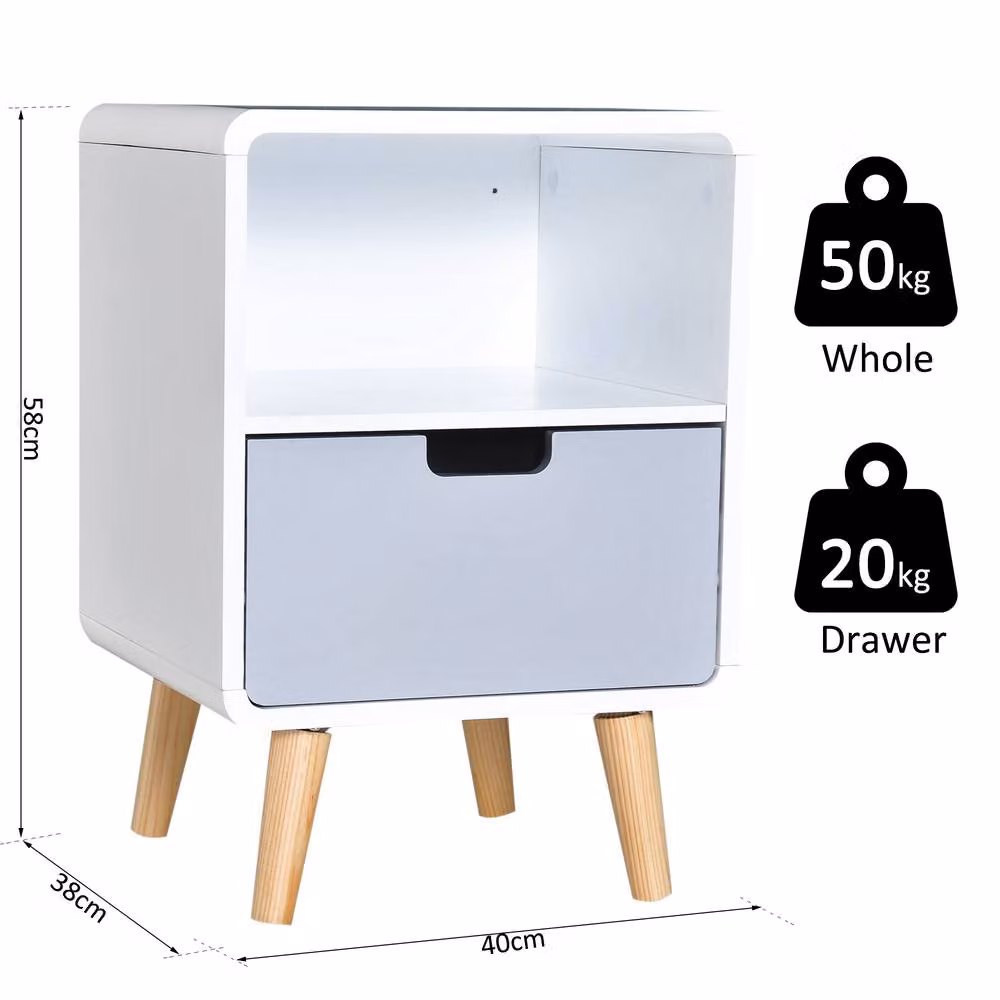 STILVORA Grey Bedside Cabinet with Drawer and Shelf – 2