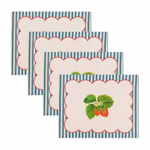 Wylder Nature Strawberry Stripes Set of 4 Blue Indoor Outdoor Placemats, W: 46 cm, D: 36 cm – 2