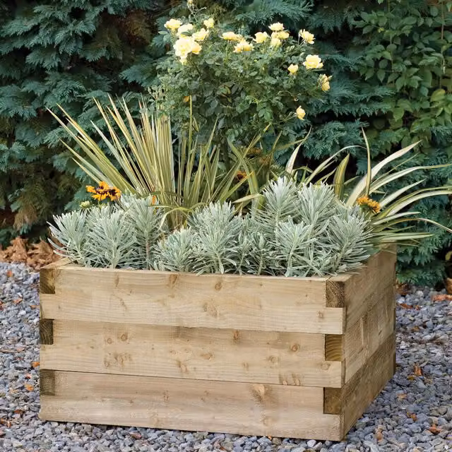 Forest Garden Caledonian Square Wooden Raised Bed in Brown