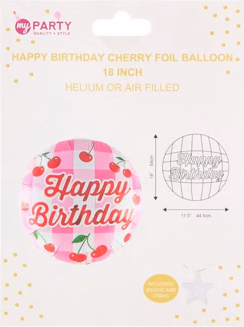 My Party Happy Birthday Cherry Foil Balloon in Pink