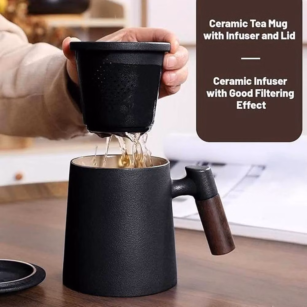 Kelvenix Black Ceramic Tea Infuser Mug with Porcelain and Stainless Steel Details – 3
