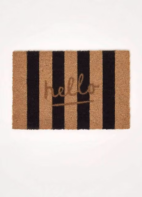 Homescapes Stripe Hello Coir Doormat, Beige, W/D: 60 x 40 cm – 1