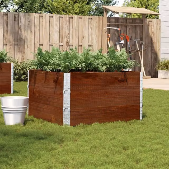 Berkfield Home Garden Brown Wooden Raised Bed Planter with Galvanised Steel, W: 100 cm, D: 100 cm, H: 100 cm – 1