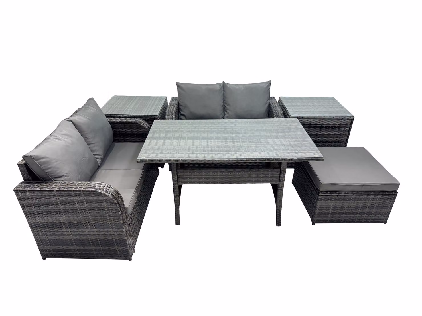 Fimous Modern Outdoor Furniture Set in Dark Grey featuring 2-Seater Sofa, Ottoman and Coffee Table – 2