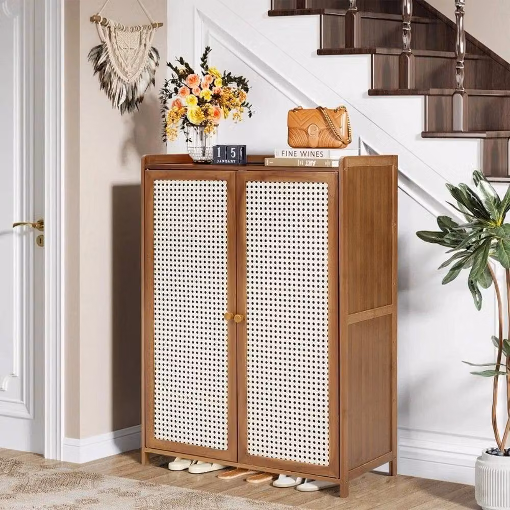 SPETLEK 6-Tier Brown Dustproof Shoe Storage Cabinet with 2 Hinged Doors – 2