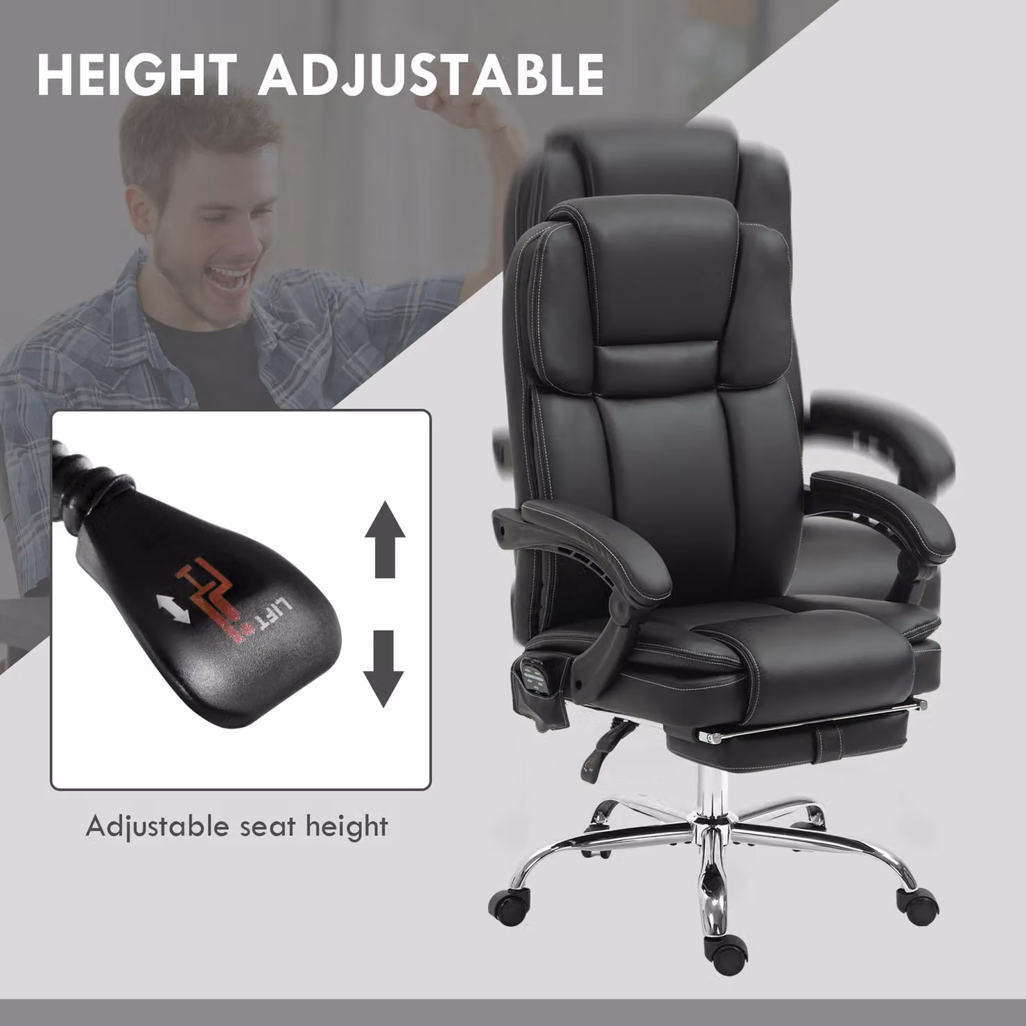 Vinsetto Black PU Leather Executive Massage Office Chair with Headrest and Armrests – 5