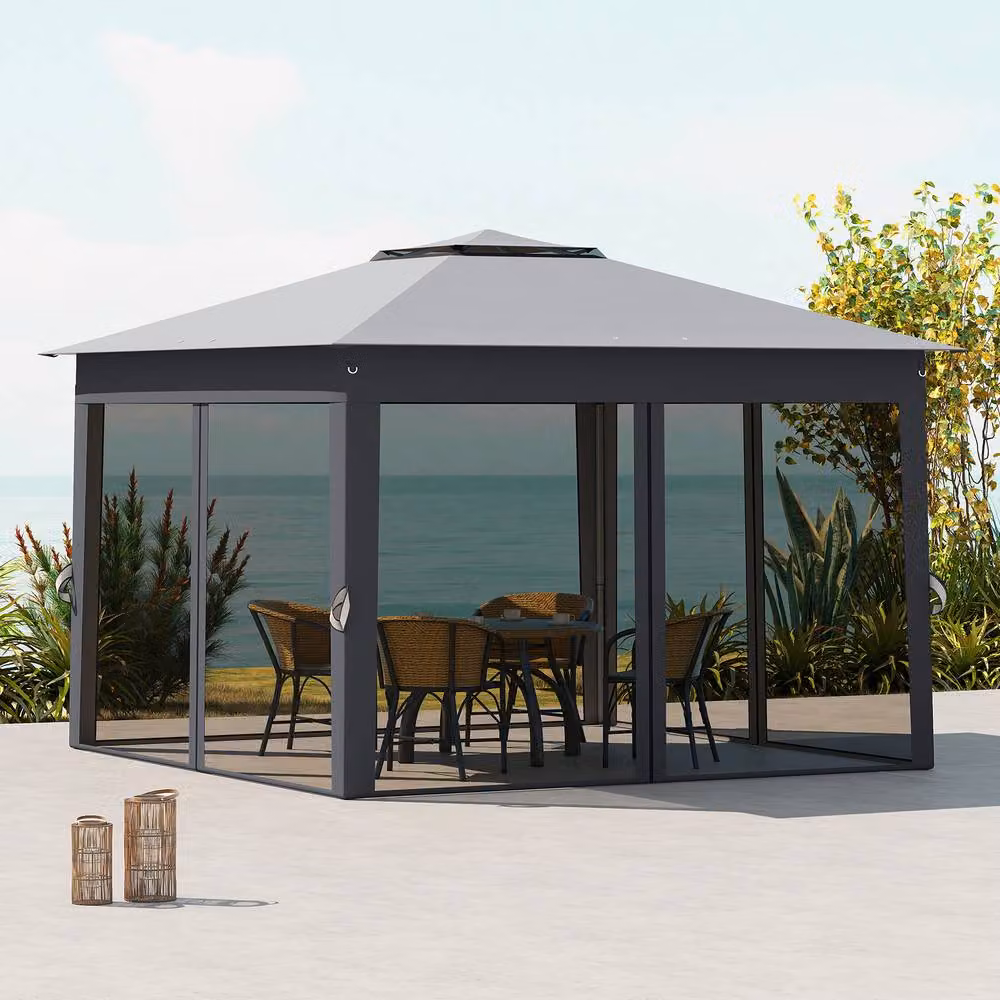 Gymax Pop up Gazebo Height Adjustable Pavilion Canopy Tent, Dark Grey, W: 330 cm, D: 330 cm – 9