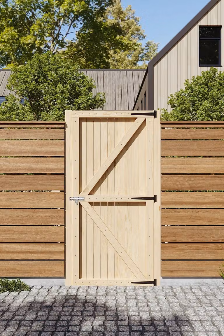 Living and Home Natural Wooden Garden Gate with 1 Latch and 3 Hinges, W: 83 cm, H: 180 cm