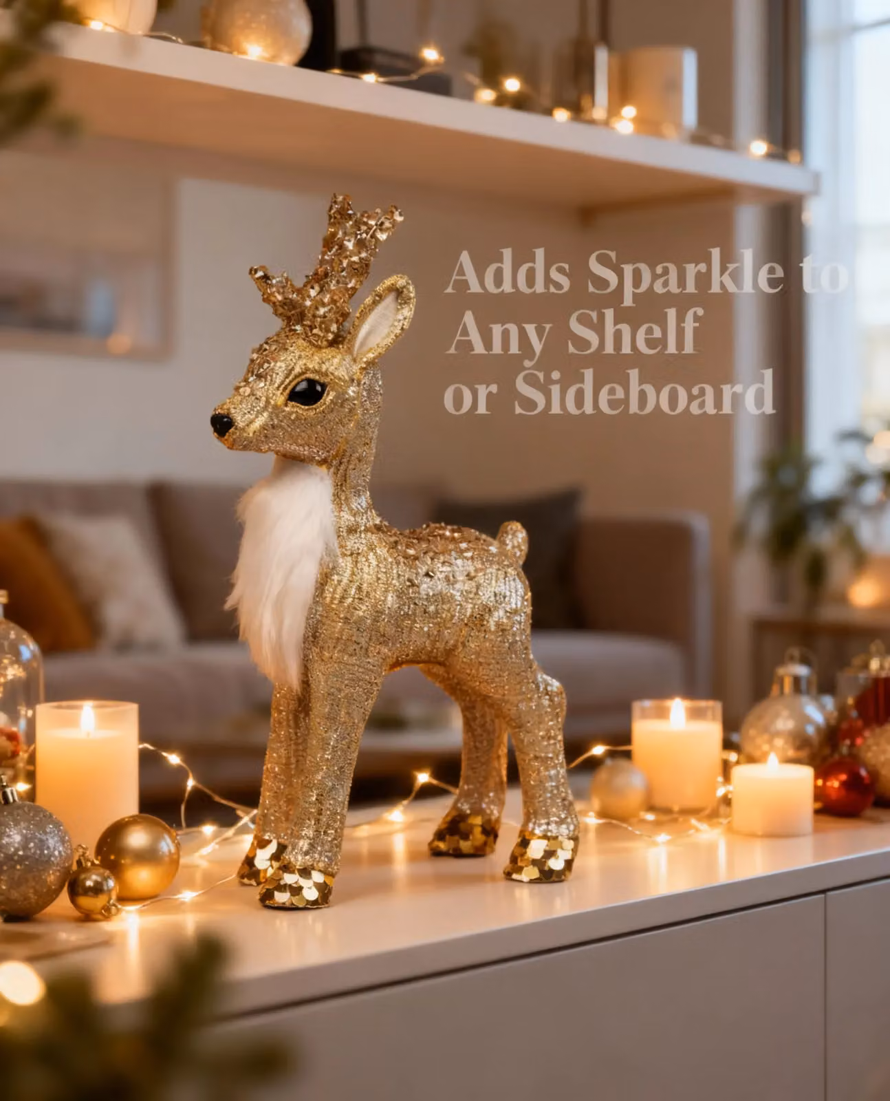 Shatchi Gold Reindeer Christmas Tabletop Figurine, Height: 22 cm – 6