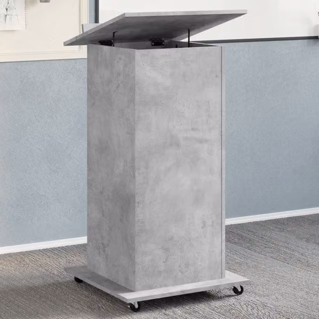 Berkfield Home Lectern with Wheels and Drawer in Concrete Grey, W/D/H: 55 x 55 x 107 cm – 1