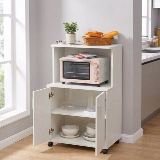 STILVORA Modern White Kitchen Appliance Housing Unit with Hinged Doors and Internal Shelves, W/D/H: 57.0 x 26.0 x 97.0 cm