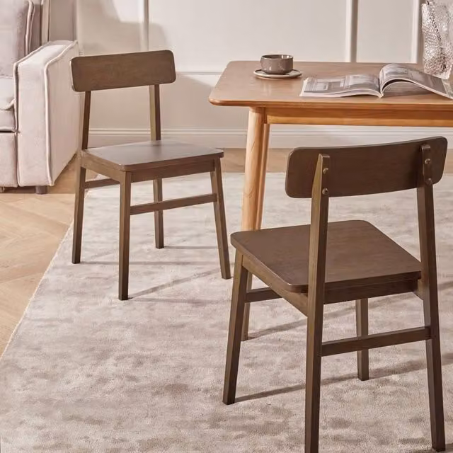 Wyld and Coco Heritage Set of 2 Dark Brown Rubberwood Dining Chairs