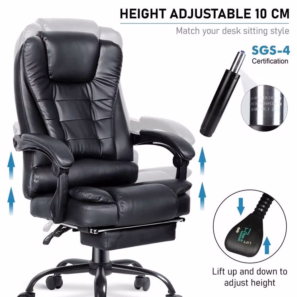 NESTLUNE Black Massage Gaming Chair with Height Adjustable Synthetic Leather Design and Armrests – 4