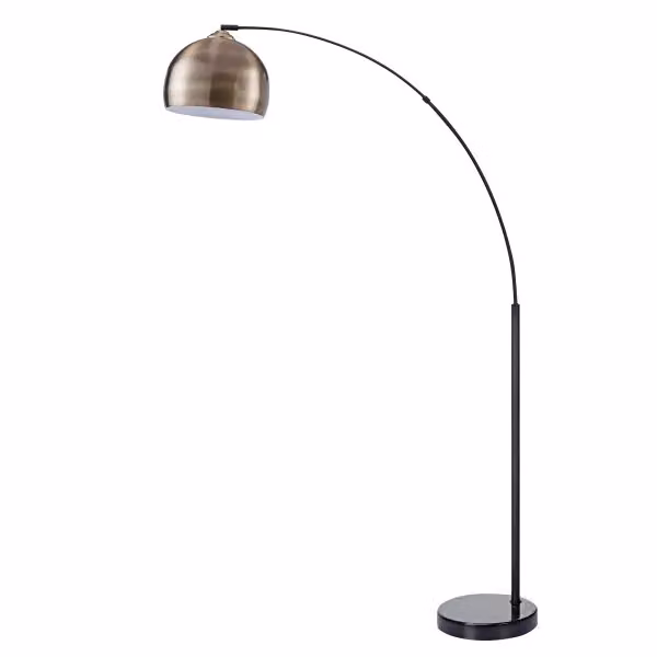 Teamson Home Modern Curved Arc Floor Lamp with Bell Shade and Marble Base in Gold/Brass – 2