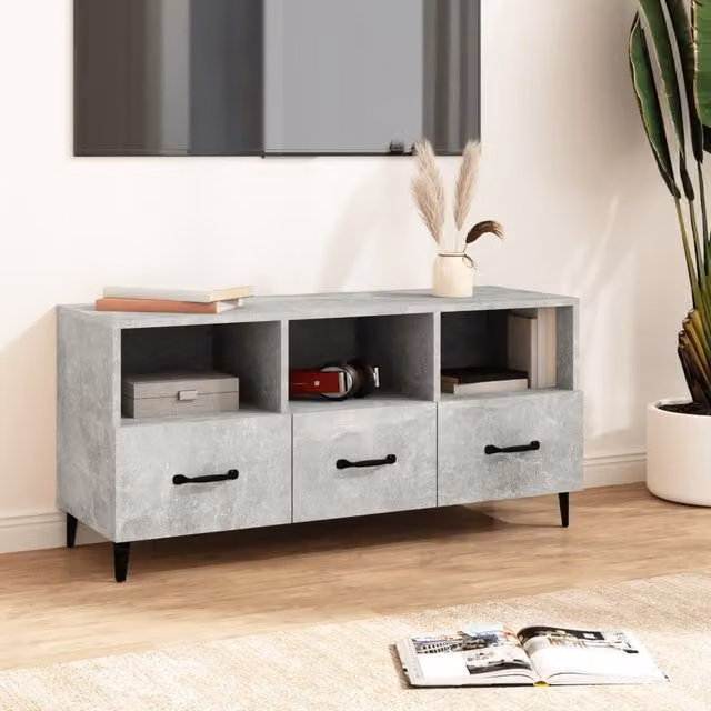 Berkfield Home Modern TV Cabinet in Concrete Grey, W/D/H: 102 x 35 x 50 cm – 1