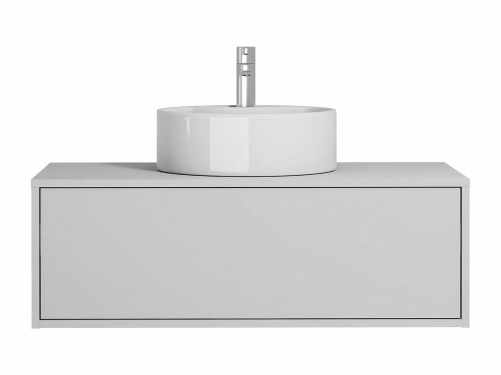 Vente-unique White Wall-Mounted Bathroom Vanity Unit with Single Round Basin, W/D/H: 94 x 47 x 32 cm – 2