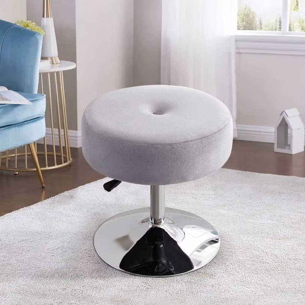KORVIXA Grey Velvet Round Gas Lift Swivel Barstool – 2