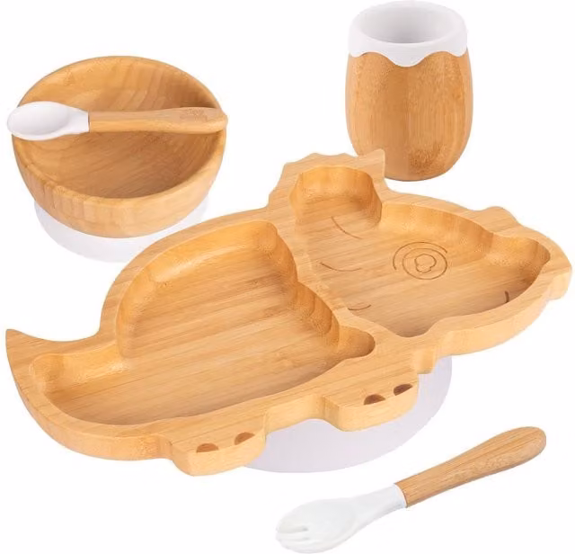 Tiny Dining 5pc Bamboo Dinosaur Baby Weaning Set in White and Multicolour