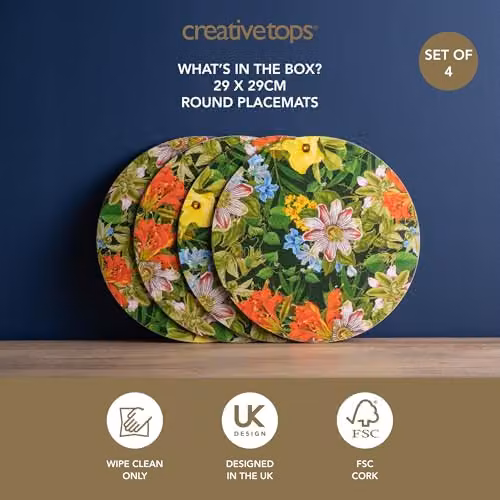 Creative Tops Set of 4 Tropical Floral Round Placemats, Multicolour, Diameter: 29 cm – 3