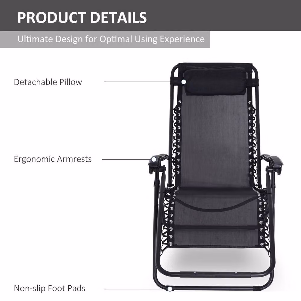 EONLION Zero Gravity Reclining Lounger Chair in Black with Adjustable Headrest and Armrests – 4