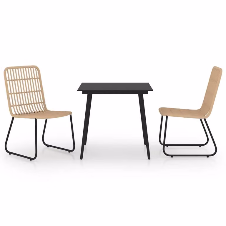 Berkfield Home 3 Piece Outdoor Dining Set in Brown Poly Rattan and Glass