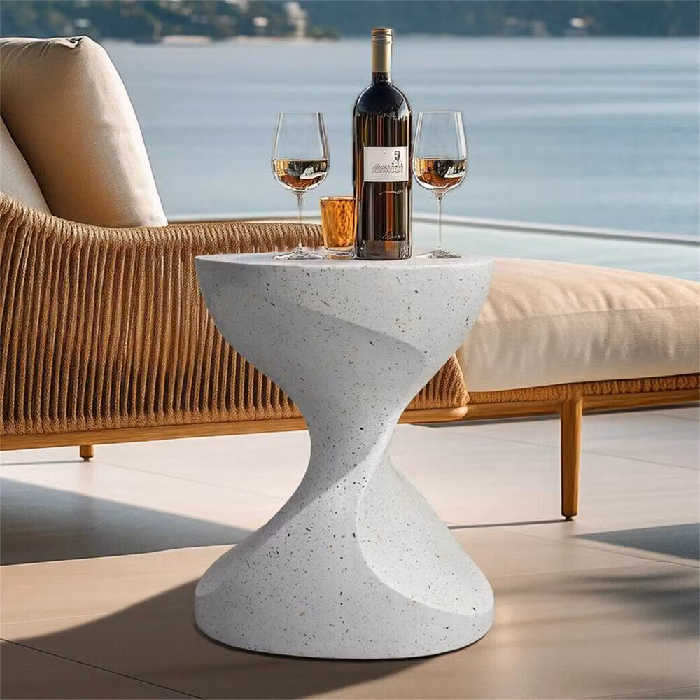 VOGREX White Concrete Twist Side Table and Garden Stool Accent for Indoor and Outdoor Use – 2