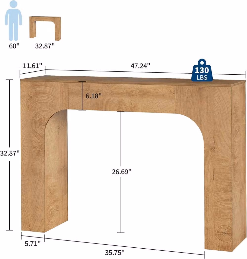 London Boutique Narrow Modern Console Table in Oak Brown/Beige, W/D/H: 59.0 x 29.5 x 1.0 cm – 2