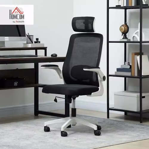HOMCOM Executive Mesh Office Chair with Headrest and Armrests in Black – 3