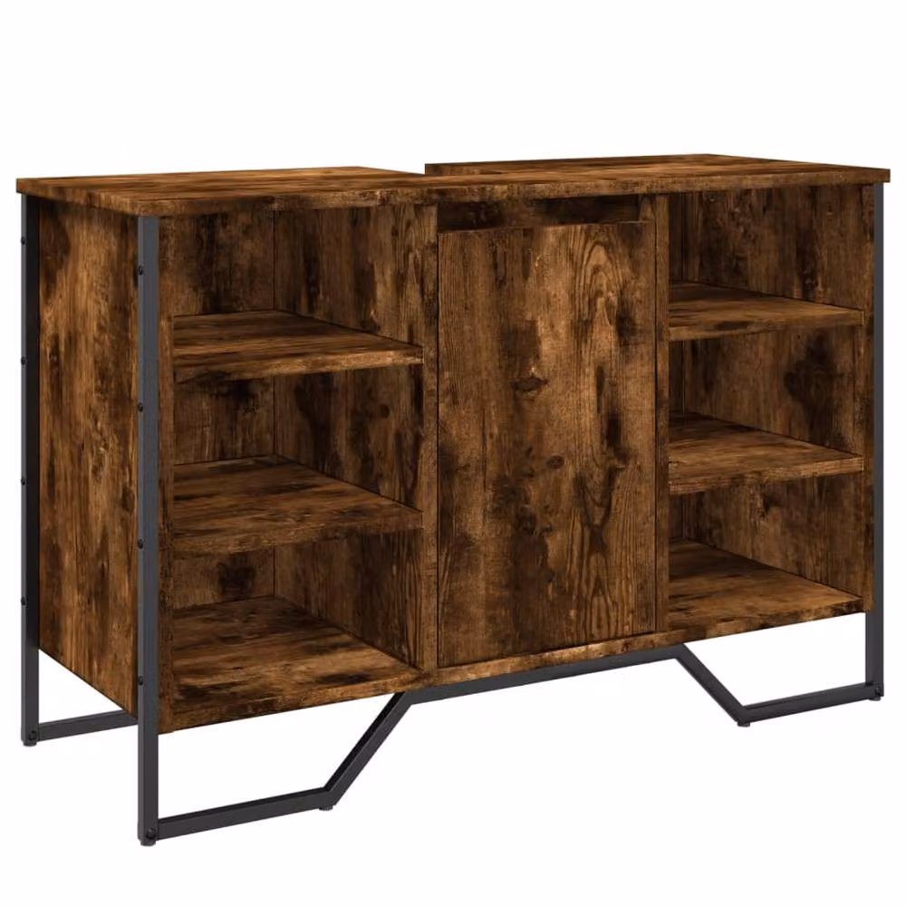 Berkfield Home Modern Freestanding Bathroom Sink Cabinet in Smoked Oak, W/D/H: 91 x 35 x 60 cm – 3