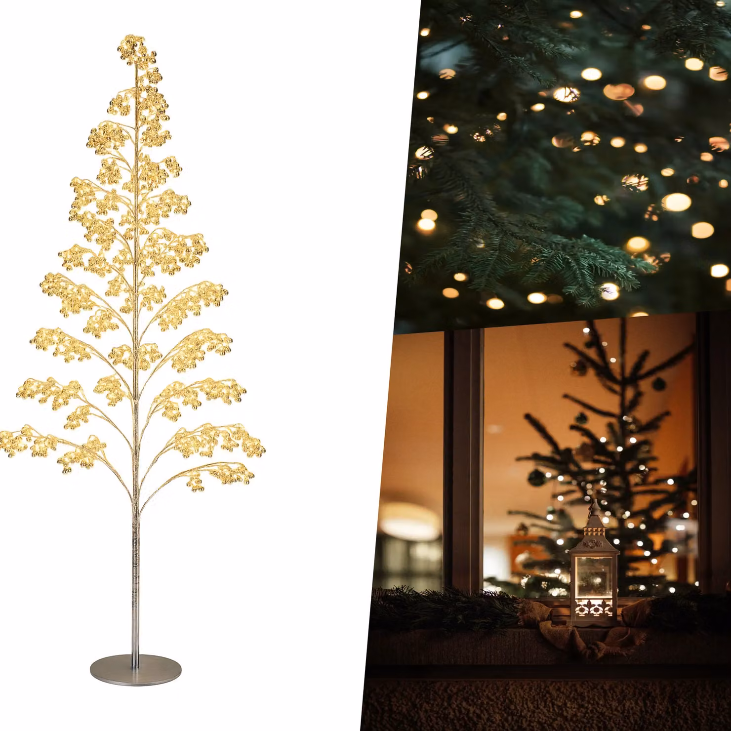 Pegdev Outdoor LED Christmas Tree with 1200 Warm White Lights and Gold Balls, Height: 210 cm – 3