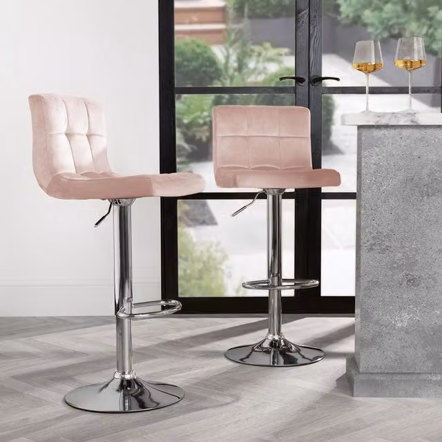 OHS Blush Pink Velvet Height Adjustable Swivel Counter Bar Stool with Metal Frame