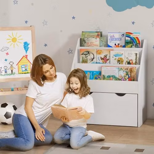 AIYAPLAY Kids Bookshelf Storage Organiser, 3 Tier White MDF Bookcase – 2
