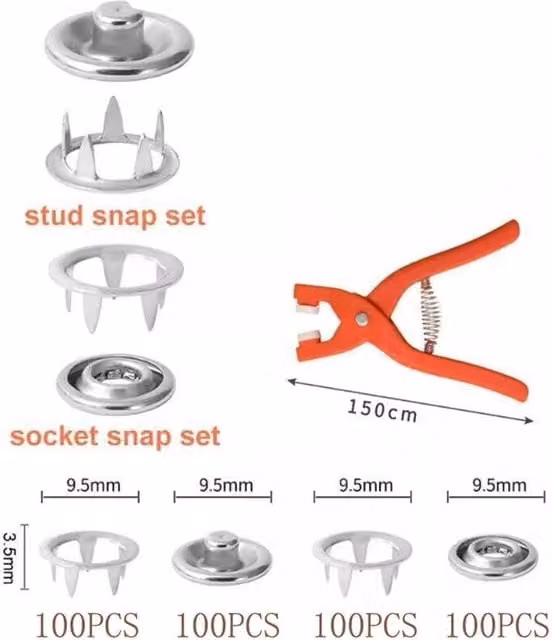 SPETLEK 400 Piece Metal Snap Popper Fastener Kit in Silver and Multicolour