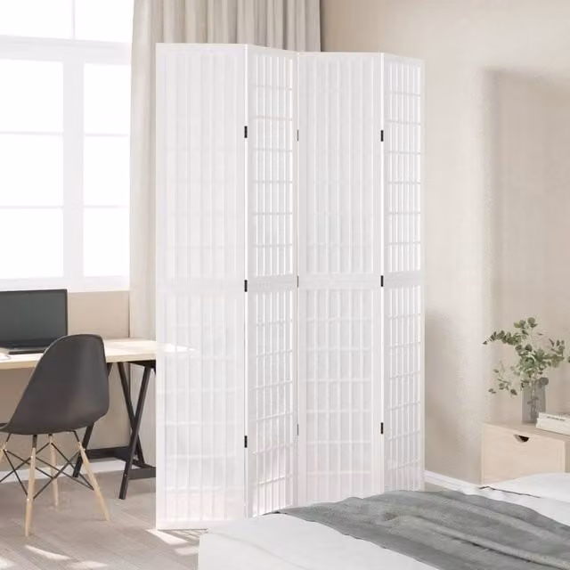 Berkfield Home 4-Panel Room Divider in White Solid Paulownia Wood