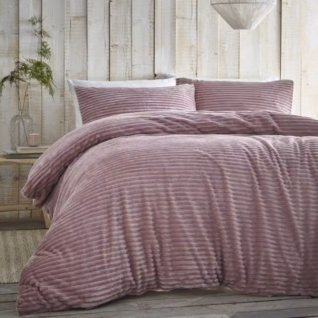 Terrys Alaska Striped Winter Duvet Cover Bedding Set in Pink and Silver