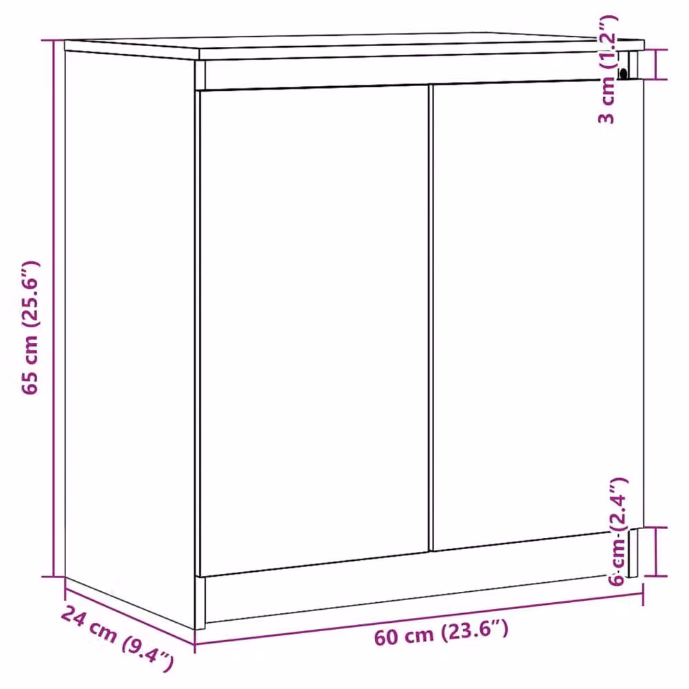 Berkfield Home Grey Solid Pinewood Side Cabinet W: 60 cm, D: 36 cm, H: 65 cm – 5