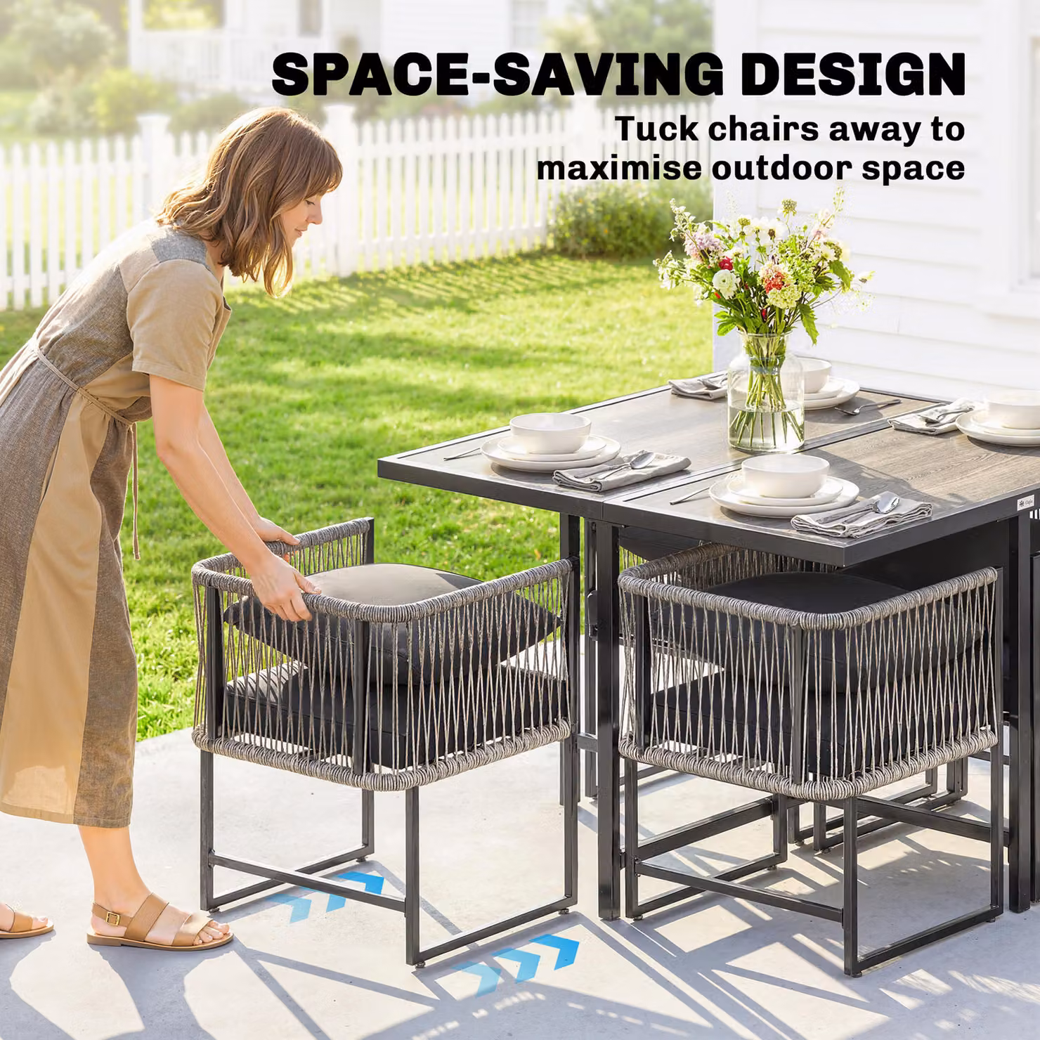 Outsunny 4-Seater Rattan Garden Dining Set with Black Cushions and Powder Coated Steel Frame – 3