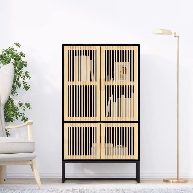 Berkfield Home Black Scandinavian Highboard with Hinged Doors and Internal Shelves, W/D/H: 70 x 35 x 125 cm