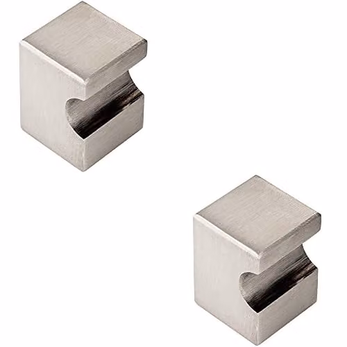 Loops 2 Pack Square Cupboard Door Knobs in Brushed Silver, 22 x 22mm with 30mm Projection