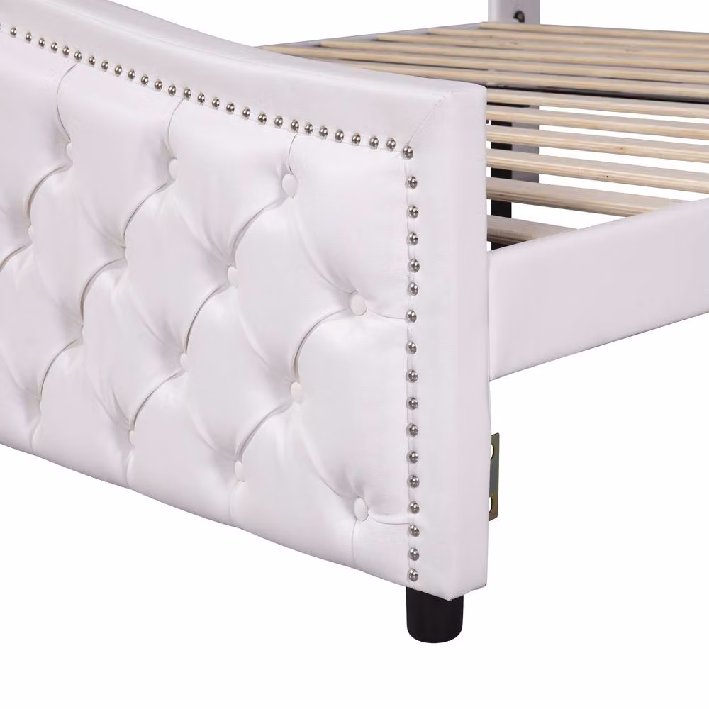 BTM White Upholstered Bed with 2 Drawers and Headboard, W/D/H: 135 x 190 x 45 cm – 4