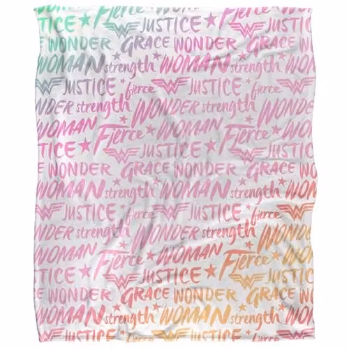 DC Comics Wonder Woman Words of Wisdom Super Soft Fleece Throw Blanket, White, W/D/H: 152 x 127 cm
