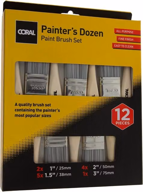 Coral 31409 Painter's Dozen Paint Brush Set, 12 Pack with Synthetic Bristles and FSC Wood Handles for Water and Solvent Based Paints
