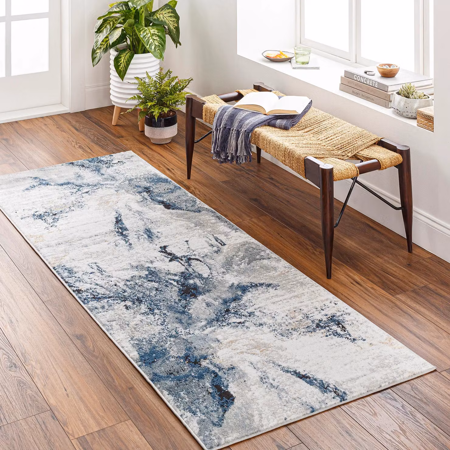 Livabliss Jolie Abstract Modern Marble Rug in Dark Blue, Grey, Beige and Burgundy, W/D/H: 80 x 220 cm – 9