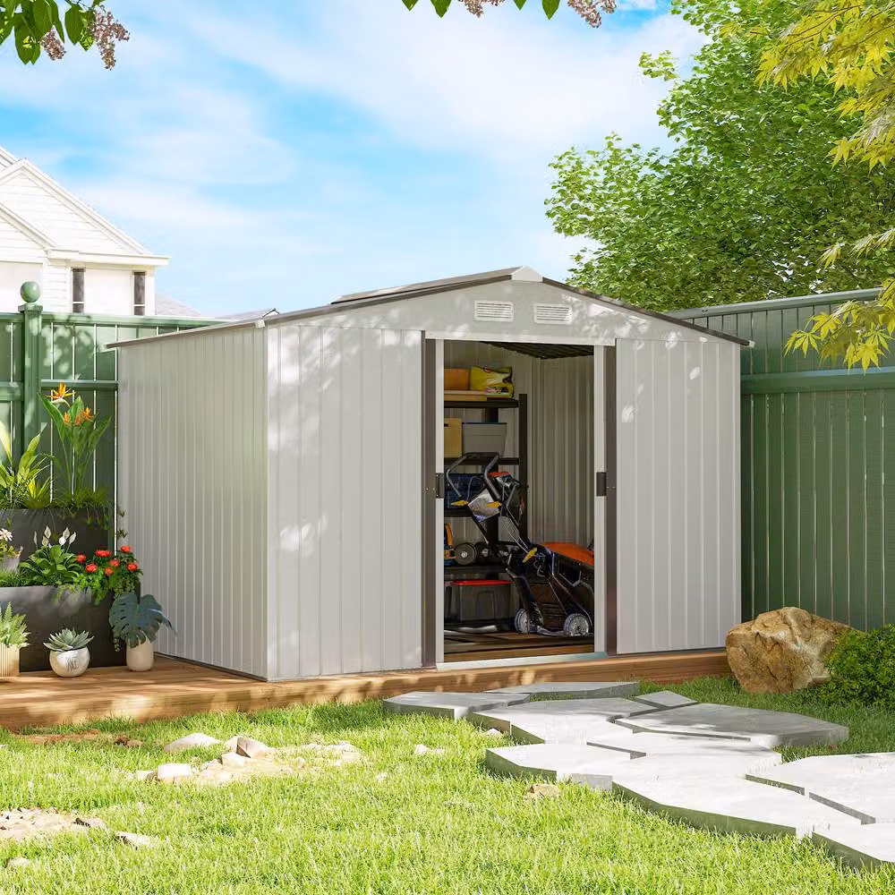 Rolipo Silver Galvanised Steel Metal Garden Shed with Foundation Kit and Ventilation, W: 274.32 cm, D: 182.88 cm, H: 192.0 cm – 3