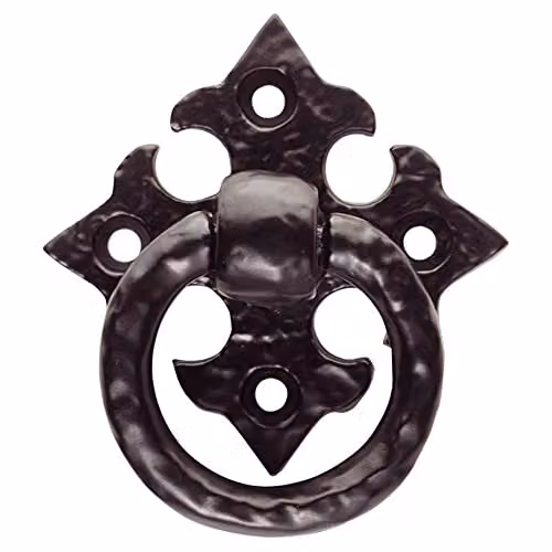 Loops 4 Pack Ornate Cabinet Ring Pull on Cross Backplate in Black Antique Matt, 35mm Fixing Centres – 2