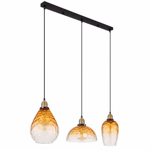 Globo Lighting Amber Glass Pendant Light with Black Metal Details for Dining Rooms