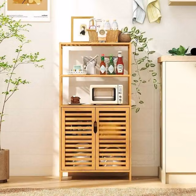 KORVIXA Modern Bamboo Storage Organizer Cabinet in Natural Brown, W/D/H: 100 x 100 x 100 cm