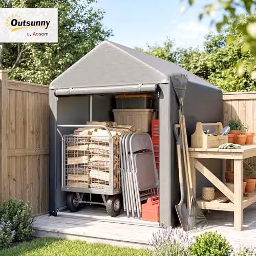 Outsunny Grey Garden Storage Shed with Single Door, W/D/H: 120 x 120 x 165 cm – 6